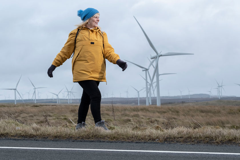 Michele on her way to 'bag' turbines at whitelee