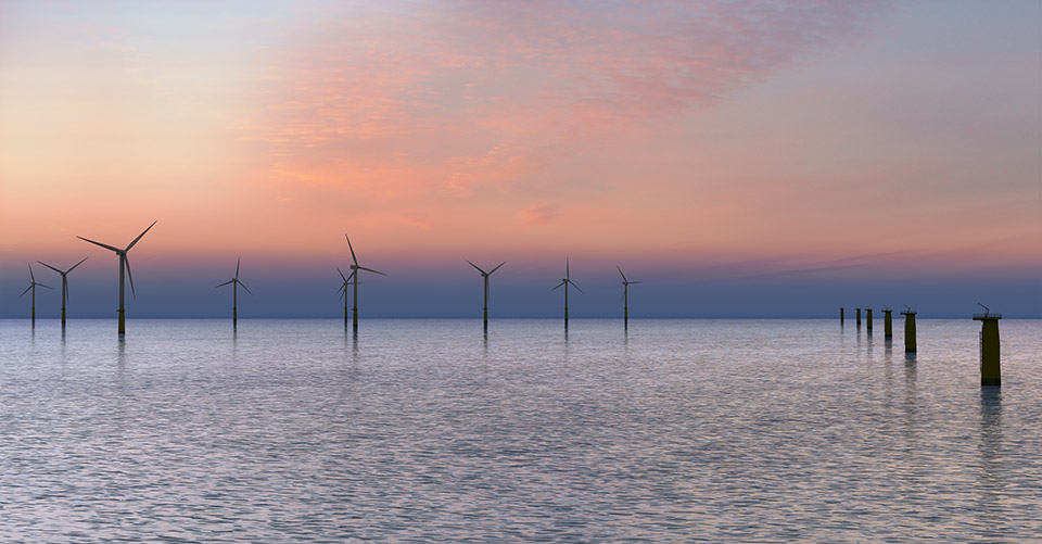 Offshore windfarm at dusk