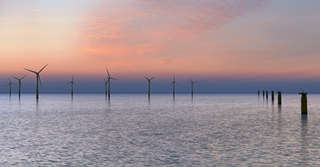 Offshore windfarm at dusk